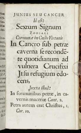 Junius Seu Cancer Id est: Sextum Signum