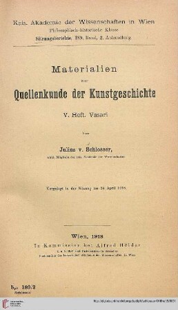 Heft 5: Materialien zur Quellenkunde der Kunstgeschichte: Vasari