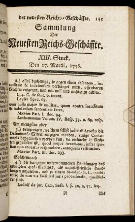 XIII. Stuck. Den 27. Martii, 1756.