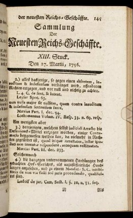 XIII. Stuck. Den 27. Martii, 1756.