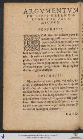 Argumentum Philippi Melanchthonis In Phormionem