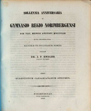 Sollemnia anniversaria in Gymnasio Regio Norimbergensi ... rite celebranda indicit. 1859