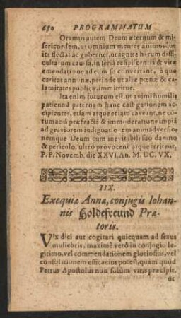 IIX. Exequiae Annae, conjugis Iohannis Goldlefreund Praetoris.