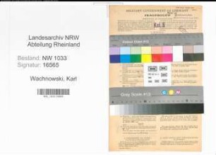 Entnazifizierung Karl Wachnowski , geb. 17.08.1914 (Kassenangestellter)