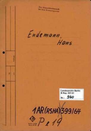 Personenheft Hans Endemann (*17.09.1911), SS-Obersturmführer