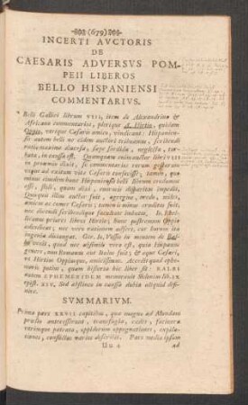 Incerti Auctoris De Caesaris Adversus Pompeii Liberos Bello Hispaniensi Commentarius.