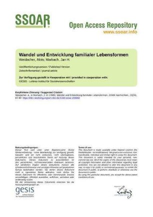 Wandel und Entwicklung familialer Lebensformen