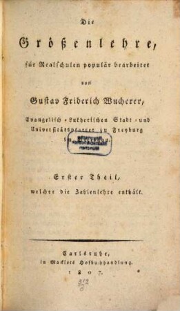 Die Größenlehre, für Realschulen populär bearbeitet. 1. (1807)