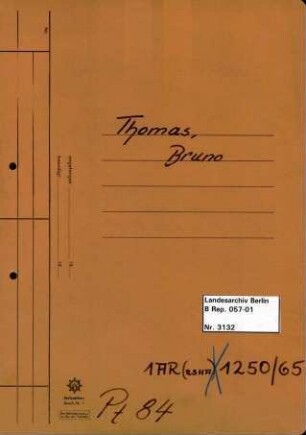Personenheft Bruno Thomas (*29.07.1914), Kriminalassistent
