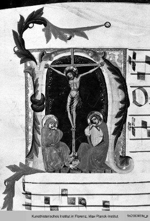 Graduale H/2 : Initiale N mit einer Kreuzigung mit Maria und Johannes dem Evangelisten