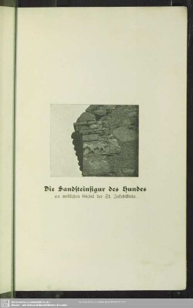 Die Sandsteinfigur des Hundes am westlichen Giebel der St. Jakobikirche
