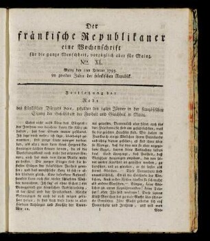 Nro. XI. Mainz den 11ten Februar 1793. im zweiten Jahre der fränkischen Republik.