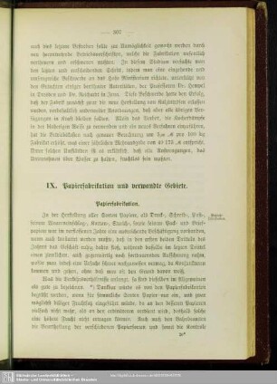 IX. Papierfabrikation und verwandte Gebiete