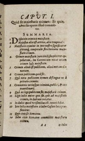 Caput I. Quid sit majestatis crimen: Et quis adversus quem illud committat.
