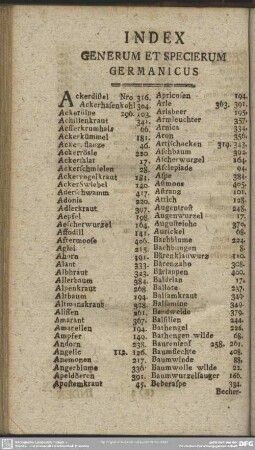 Index Generum Et Specierum Germanicus