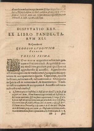 Disputatio XXV. Ex Libro Pandectarum XLI.