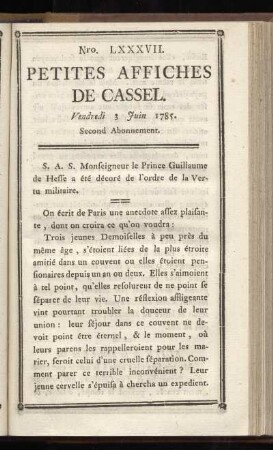 No LXXXVII (Vendredi 3 Juin 1785)