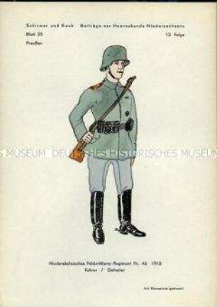 Uniformdarstellung, Gefreiter der Feld-Artillerie, Provinz Hannover, 1918.