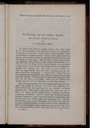 Erwiderung auf den dritten Angriff des Herrn Rübsaamen