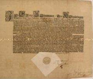 Patent von Georg Volhaimmer Regiementsschultheiß des Grafen Rudolf von Colloredo-Waldsee betreffend Desertation von Soldaten nach der Musterung