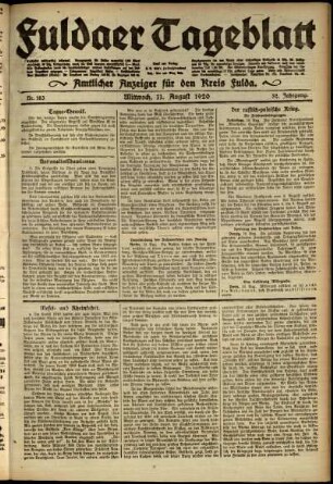 Ausgabe vom Mittwoch, den 11. August 1920.