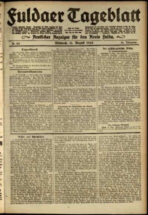 Ausgabe vom Mittwoch, den 11. August 1920.