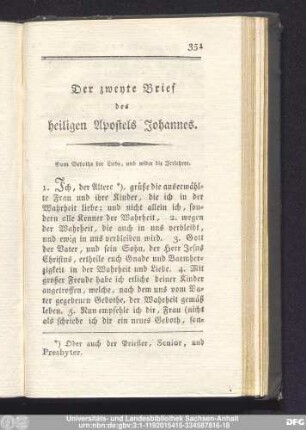 Der zweyte Brief des heiligen Apostels Johannes.