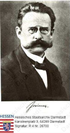 Jesionek, Albert (* 1870) / Porträt, rechtsvorblickendes Brustbild mit faks. Unterschrift