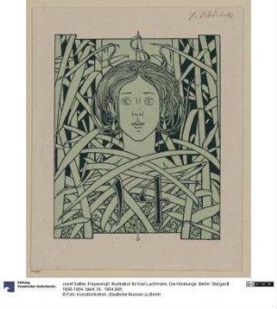 Frauenkopf. Illustration für Karl Lachmann. Die Nibelunge. Berlin: Stargardt 1898-1904