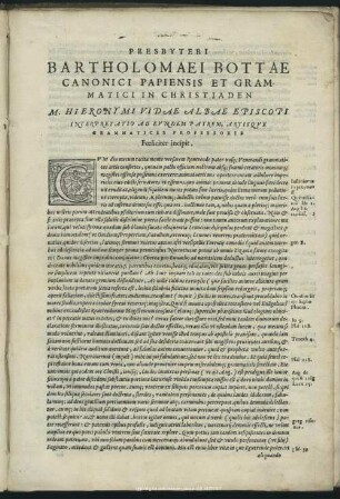 Presbyteri Bartholomaei Bottae Canonici papiensis Et Grammatici In Christiaden … Foliciter incipit