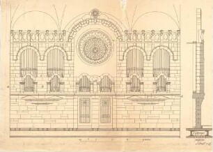 Dolmetsch, Heinrich; Stuttgart; Markuskirche - Orgelempore (Ansicht, Schnitt)