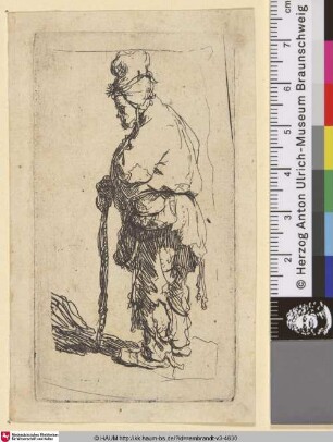 [Bettler an einen Stock gelehnt, nach links gewandt; Beggar Leaning on a Stick, Facing Left; Gueux debout]
