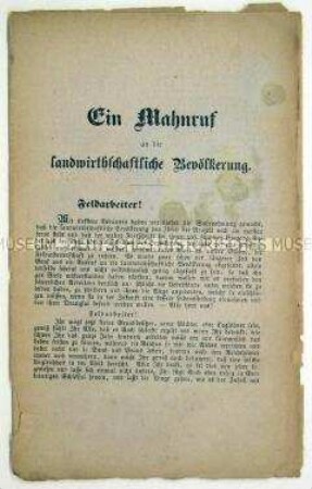 Sozialdemokratische Flugschrift: Ein Mahnruf an die landwirtschaftliche Bevölkerung