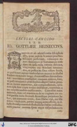 Lectori Candido S. P. D. Io. Gottlieb Heineccius.