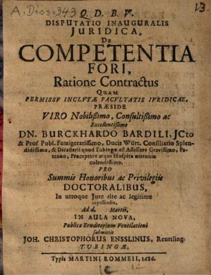 Disputatio inauguralis iuridica de competentia fori ratione contractus