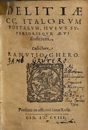 Delitiae CC. Italorum Poetarum, Huius Superiorisque Aevi illustrium, 1