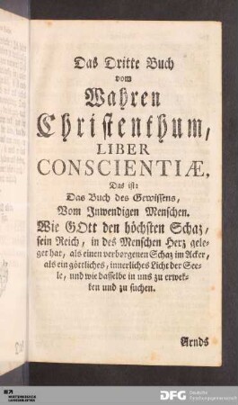 Das Dritte Buch vom Wahren Christenthum, Liber Conscientiæ