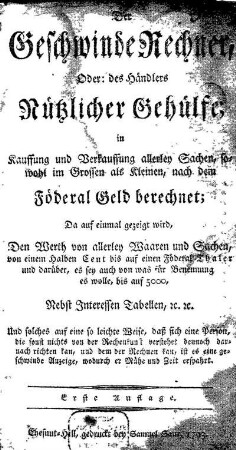 Der Geschwinde Rechner, Oder