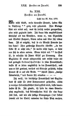 No. XXII. Forster an Jacobi