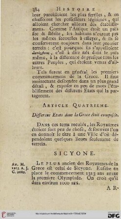 Article quatrième: Differens Etats dont la Grèce étoit composée