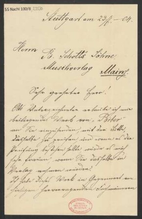 Brief an B. Schott's Söhne : 23.06.1904