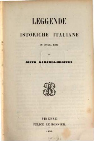 Leggende istoriche italiane, in ottava rima