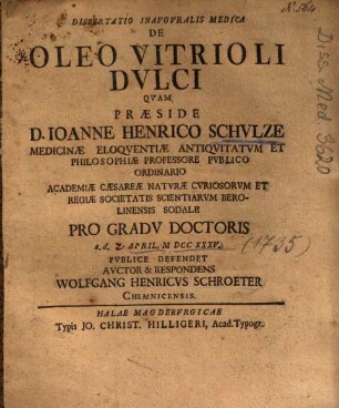 Dissertatio Inavgvralis Medica De Oleo Vitrioli Dvlci