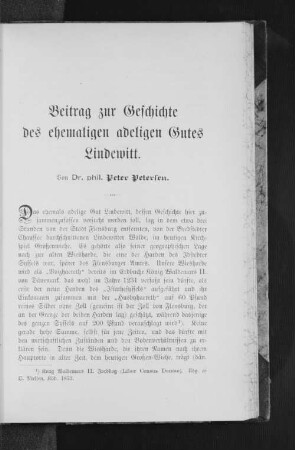 Beitrag zur Geschichte des ehemaligen adeligen Gutes Lindewitt