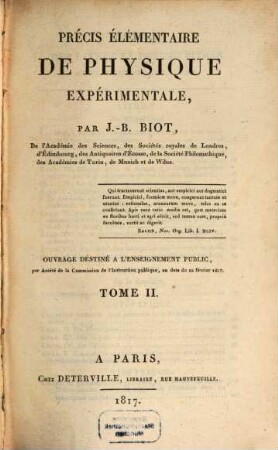 Précis élémentaire de Physique expérimentale, 2