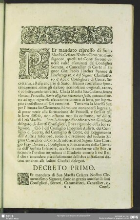 Per mandato espresso di Sua Maestà Cesarea Nostro Clementissimo Signore ...