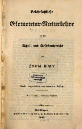 Leichtfaßliche Elementar-Naturlehre für den Schul- und Selbstunterricht