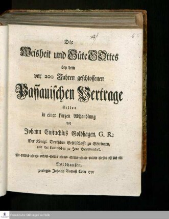 Die Weisheit und Güte GOttes bey dem vor 200 Jahren geschlossenen Passauischen Vertrage
