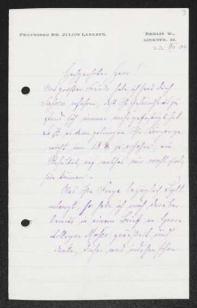 Brief von Julius Lazarus an Gerhart Hauptmann