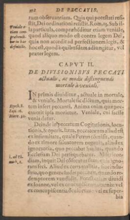 Caput II. De Divisionibus Peccati actualis, ac modis distinguendi mortale a veniali.
